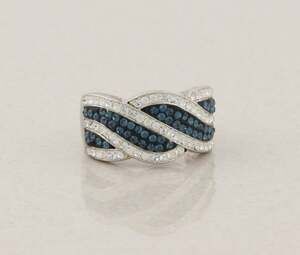 Sterling Silver Blue and White Crystal Band Ring Size 7